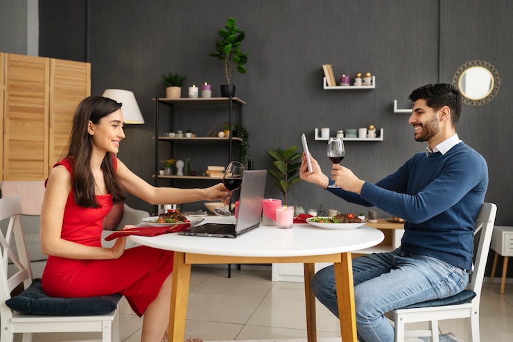 Photo gratuit jeune adulte profitant d'un rendez-vous virtuel