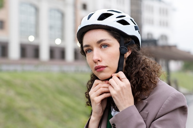 Jeune adulte à vélo pour aller travailler en ville