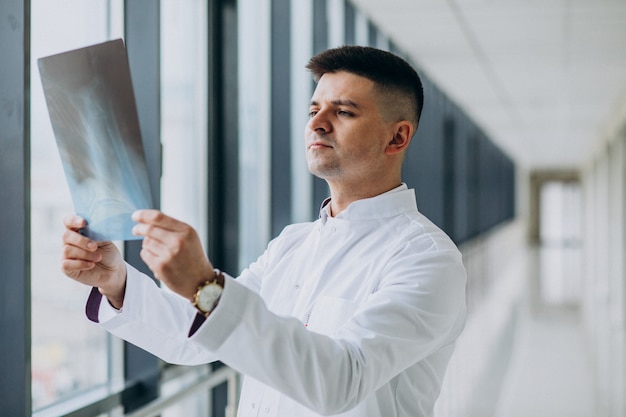 Jeune, beau, chirurgien, regarder radiographie