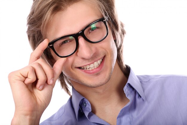 Jeune, beau, homme, lunettes