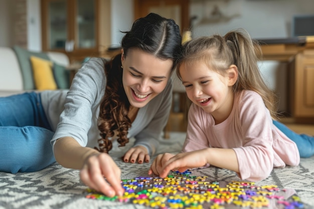 Photo gratuite un jeune enfant autiste joue avec sa famille