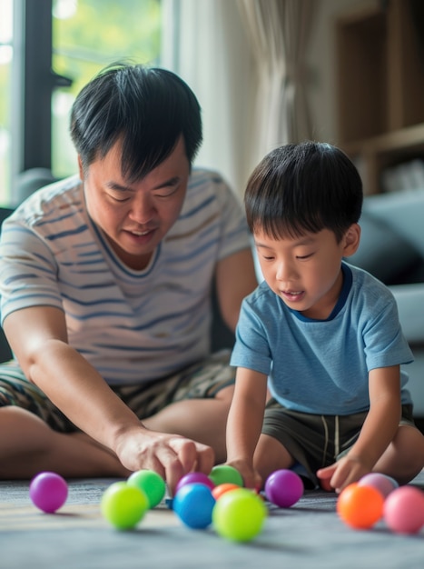 Photo gratuite un jeune enfant autiste joue avec sa famille