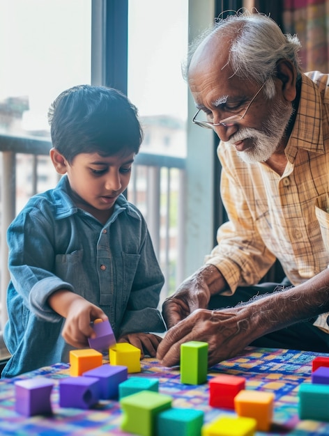 Photo gratuite un jeune enfant autiste joue avec sa famille