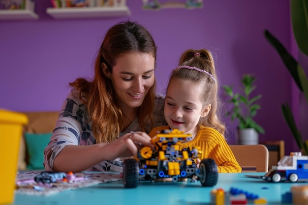 Photo gratuite un jeune enfant autiste joue avec sa famille