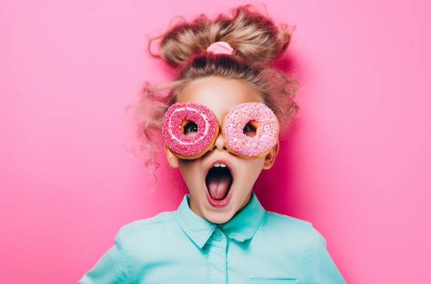 Photo gratuite un jeune enfant avec un donut glacé