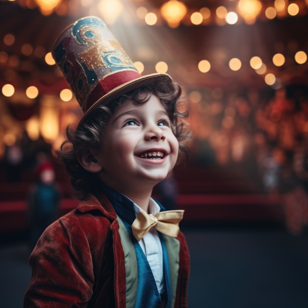 Photo gratuite un jeune enfant interprète une pièce de théâtre