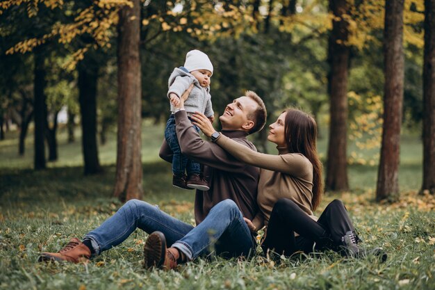 Jeune famille avec bébé dans le parc