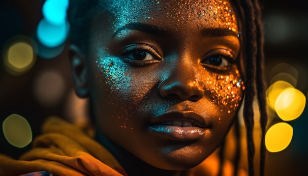 Photo gratuite jeune femme africaine souriante éclatante de célébration générée par l'ia