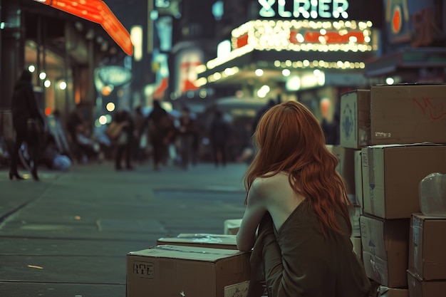 Photo gratuite une jeune femme aux cheveux roux dans la rue.