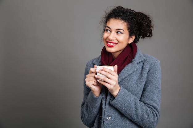 Jeune, femme, boire, café