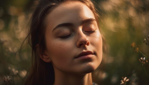 Jeune femme dans la beauté de la nature dans la simplicité générée par l'IA