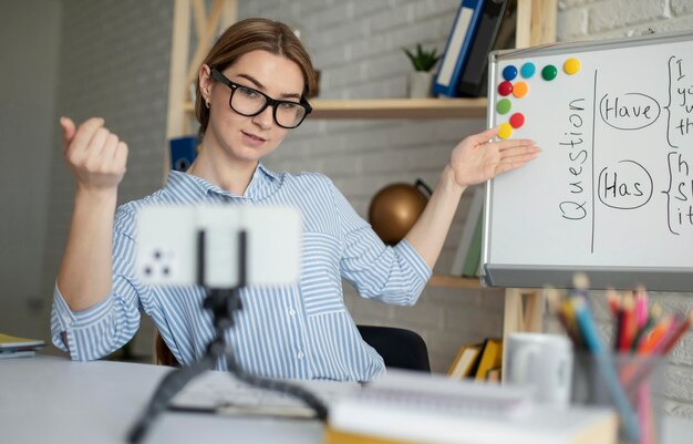 Jeune femme enseignant aux étudiants une leçon d'anglais en ligne