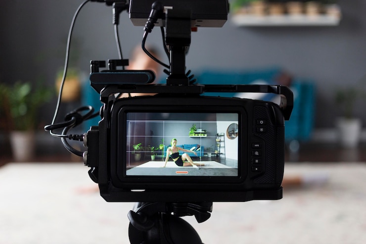 Photo gratuit jeune femme faisant un vlog d'entraînement