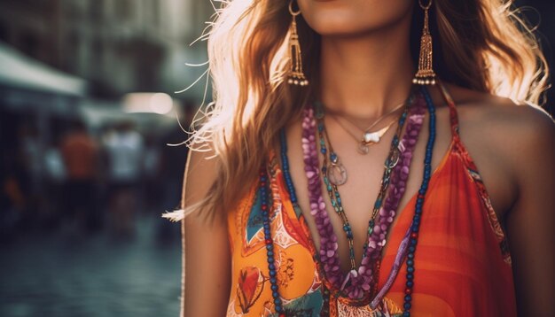 Photo gratuite une jeune femme respire la confiance et l'élégance à l'extérieur grâce à l'ia