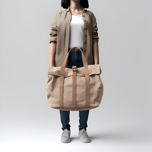 Photo gratuite jeune femme avec un sac sur un fond gris chemin de découpage inclus