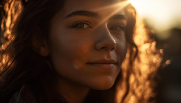 Jeune femme souriante appréciant la beauté de la nature générée par l'IA