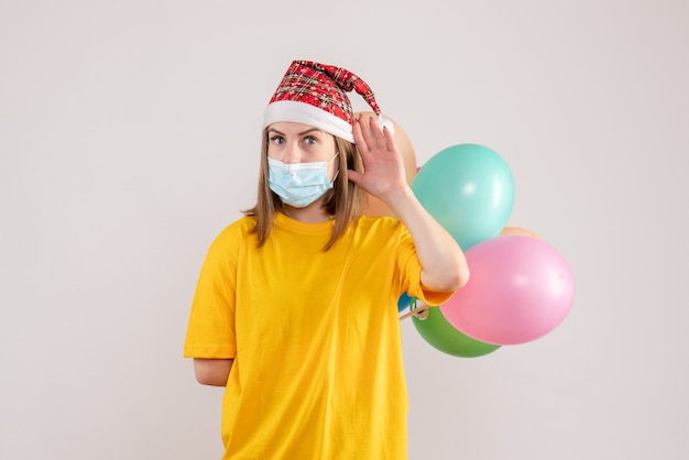 Jeune Femme, Tenue, Ballons Colorés, Dans, Masque, Blanc