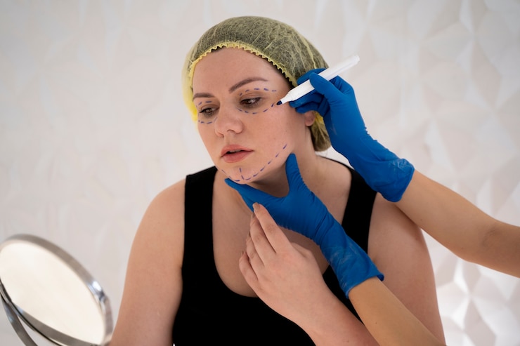 Photo gratuit jeune femme avec des traces de marqueur sur le visage