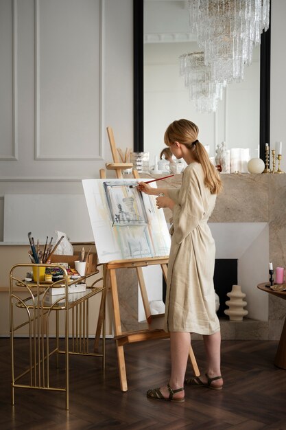 Jeune femme travaillant dans son atelier