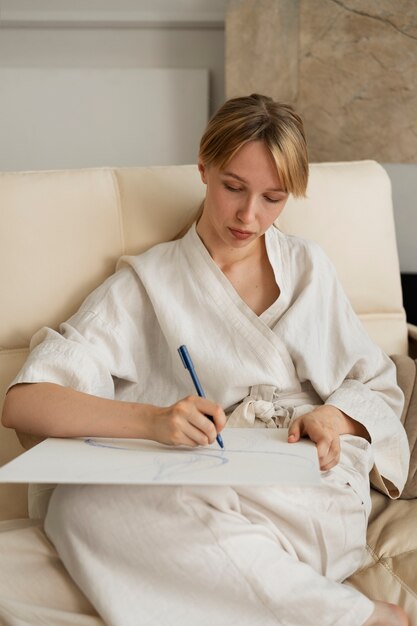 Jeune femme travaillant dans son atelier