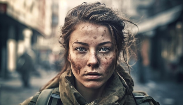 Jeune femme à la triste sous la pluie générée par l'IA