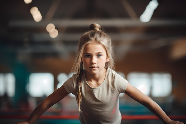 Photo gratuite une jeune fille athlétique pratiquant la gymnastique dès son plus jeune âge