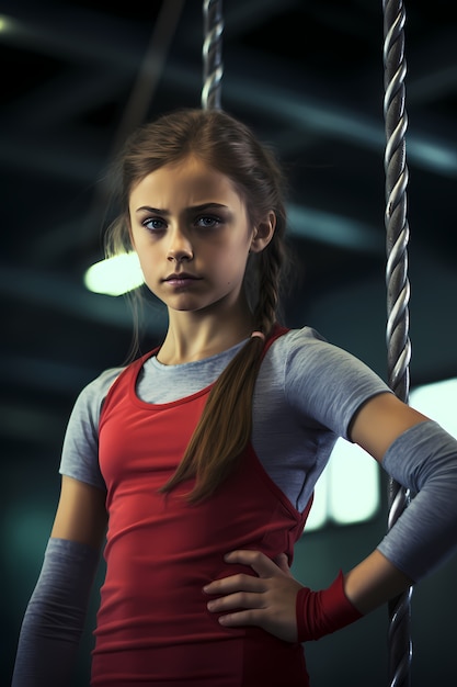 Photo gratuite une jeune fille athlétique pratiquant la gymnastique dès son plus jeune âge