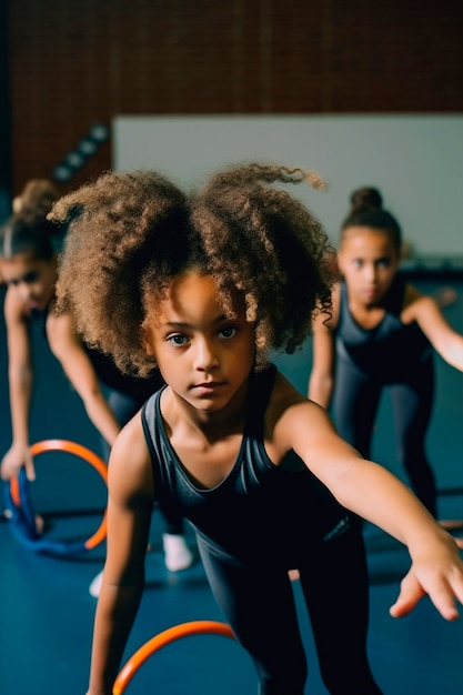 Photo gratuite jeune fille s'entraînant au gymnase dans le sport de gymnastique