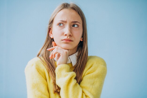 Jeune, girl, isolé, projection, figure, expressions