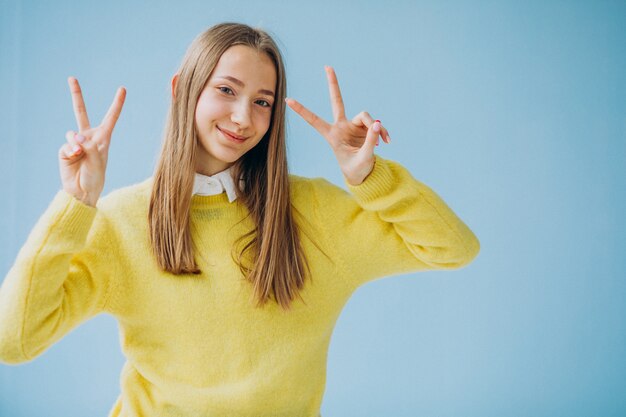 Jeune, girl, isolé, projection, figure, expressions