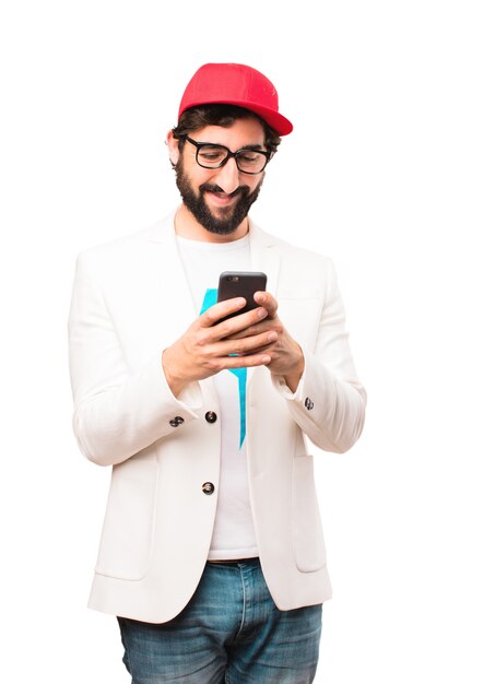Photo gratuite jeune homme d'affaires fou avec un téléphone mobile