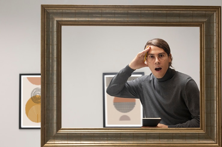 Photo gratuit jeune homme allant à la galerie d'art