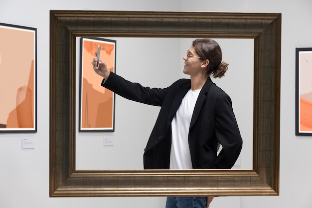 Photo gratuite jeune homme allant à la galerie d'art