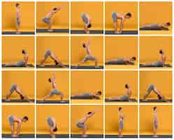 Photo gratuite jeune homme, faire, yoga, pose, collage
