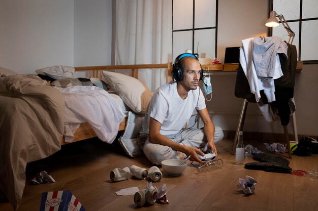 Jeune homme isolé à la maison