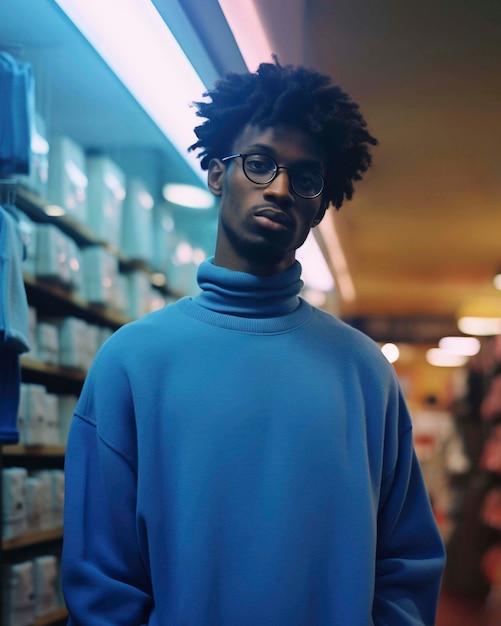 Jeune homme de taille moyenne posant à l'intérieur.