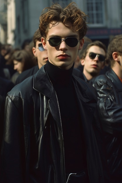 Un jeune homme de taille moyenne pose à l'extérieur.