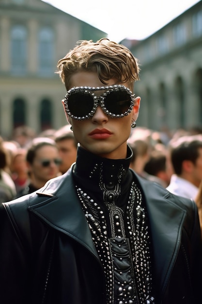 Un jeune homme de taille moyenne pose à l'extérieur.