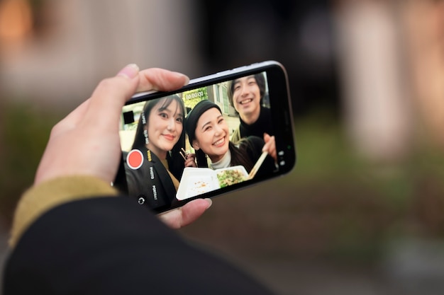 Jeune influenceur japonais enregistrant un vlog