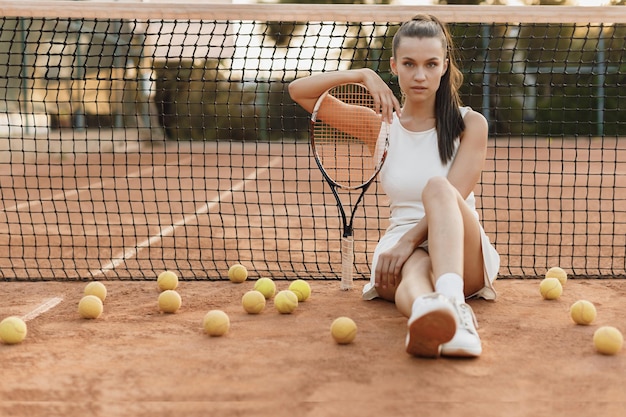 jeune, jolie, femme, tennis, mode