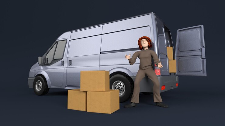 Photo gratuit jeune livreur de colis avec camionnette