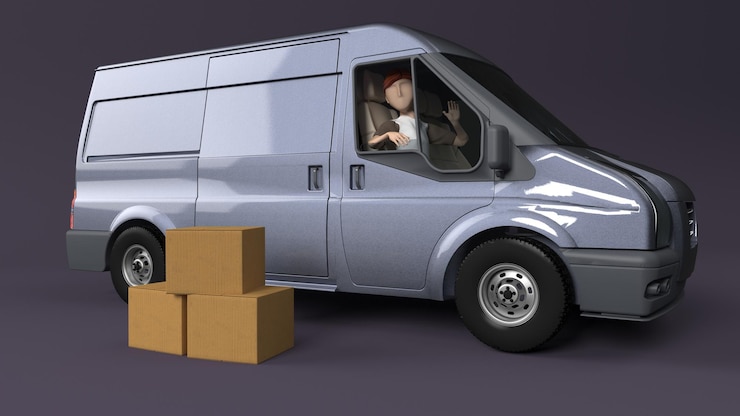 Photo gratuit jeune livreur de colis avec camionnette