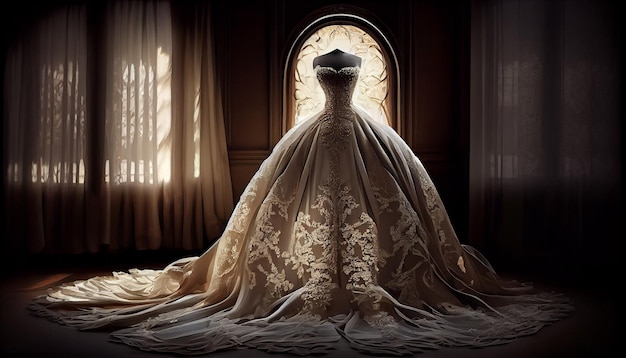 Photo gratuite jeune mariée en robe de mariée élégante à l'intérieur générée par l'ia