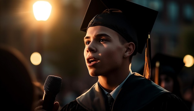 Photo gratuite un jeune musicien adulte se produit avec confiance à l'extérieur grâce à l'ia