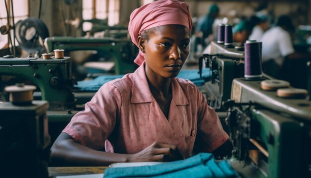 Jeune tailleur africain debout avec du matériel de couture généré par l'IA