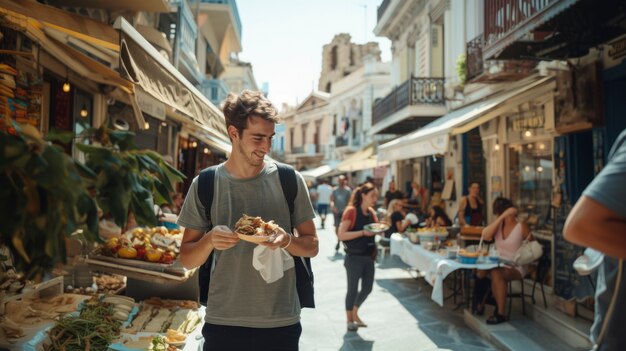 Photo gratuite un jeune en train de profiter d'un repas