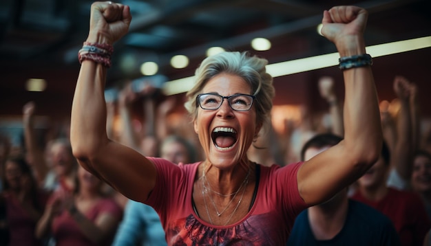 Photo gratuite des jeunes adultes applaudissent lors d'un festival de musique généré par l'intelligence artificielle.