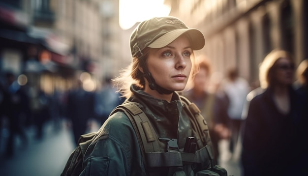 Photo gratuite jeunes adultes marchant dans la ville à la mode et confiants générés par l'ia