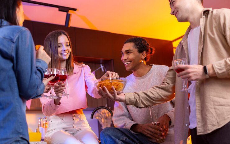 Photo gratuit des jeunes adultes qui font une fête à la maison.