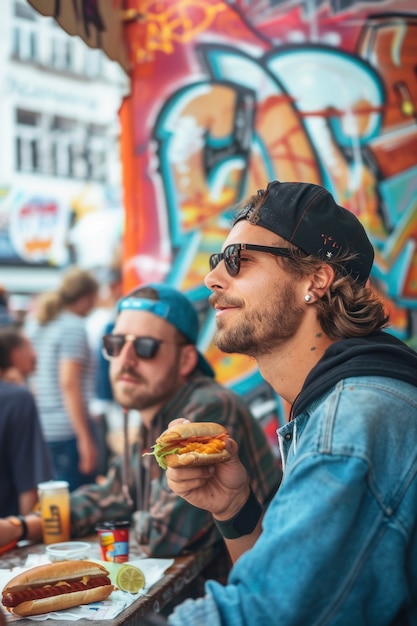 Photo gratuite des jeunes apprécient la nourriture de la rue